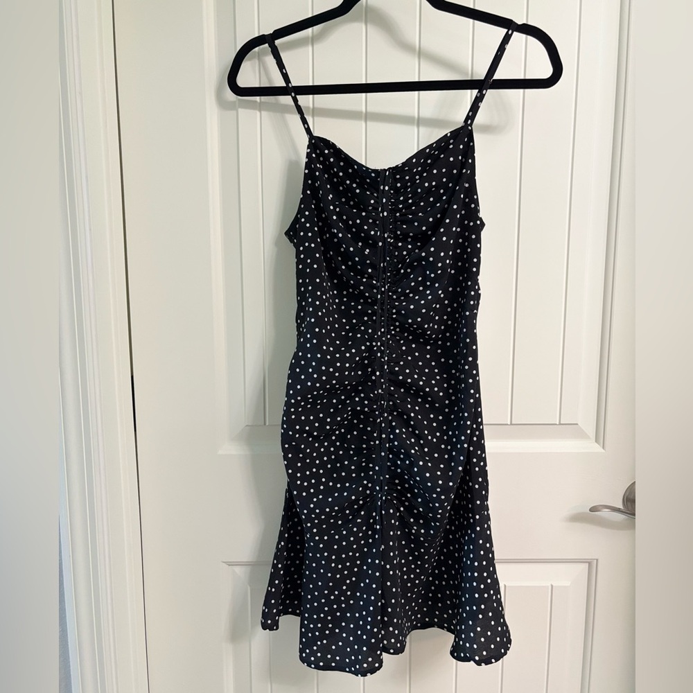 Black Polka Dot Dress, Ruffled Bottom, Gathers down center Sz 4
